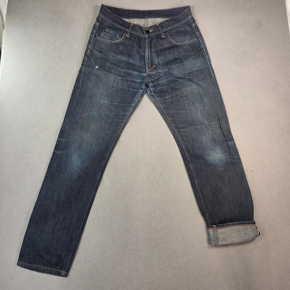 Selvedge Denim Jeans Mens Blue Dark Wash Straight Leg Zip Fly Fits 30x30